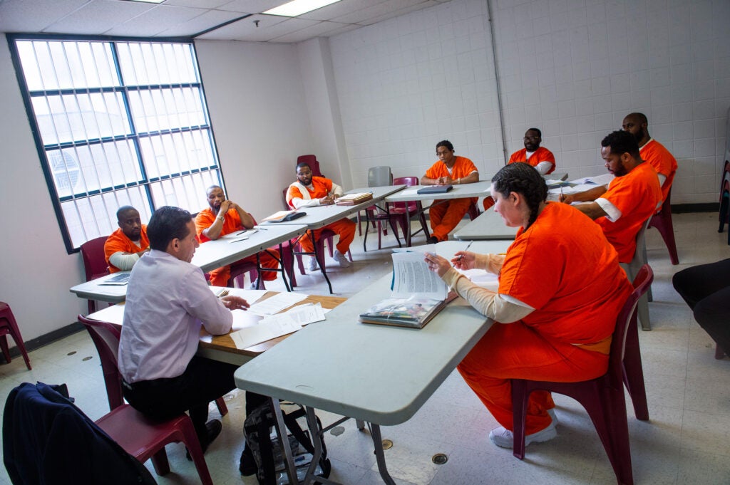 Incarcerated students during class at the D.C. Jail.