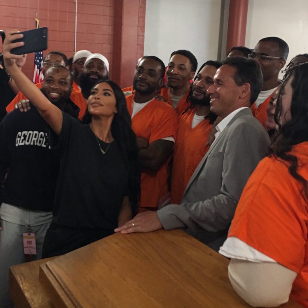 Kim Kardashian West takes a selfie with Prison Scholars